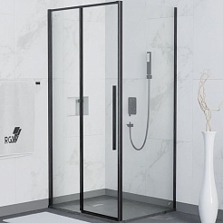 RGW Душевой уголок Stilvoll SV-42B (SV-12B + Z-050-2B) 140x100 профиль черный стекло прозрачное – фотография-1