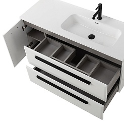 Cezares Тумба с раковиной Eco Cer-N 120-1 R bianco lucido CZR-8095-120-R ручки матовые чёрные – фотография-6