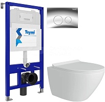 Teymi Унитаз подвесной Lina Pro T40112 с инсталляцией Aina T70011 с кнопкой Lina T70102CH