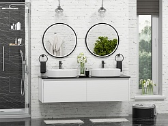 Misty Мебель для ванной Виста 150 подвесная белая матовая с черной столешницей – фотография-2