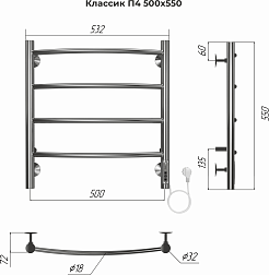 Terminus Полотенцесушитель электрический Классик П4 500x550 хром – фотография-3