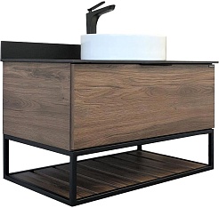 Comforty Тумба с раковиной Порто 90 9110 подвесная дуб темно-коричневый/черный муар – фотография-1