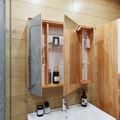 Бриклаер Мебель для ванной Форест 80 подвесная белый/дуб золотой – фотография-9