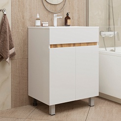 Mixline Тумба с раковиной Брикс 60 2 створки белая/дуб вотан – фотография-3