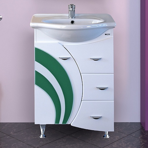 Misty Тумба для умывальника Каролина 60 3 ящика L зеленое стекло – фото, картинка, фотография-1