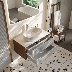 Зов Тумба с раковиной Валенсия 100 подвесная камень/белая – фотография-3