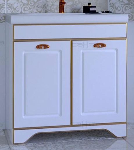 СанТа Тумба для умывальника Мадрид 80 белая патина, золото – фото-1