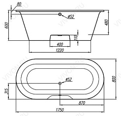 Фэма Ванна из литьевого мрамора Феррара (ножки золото) – фотография-8