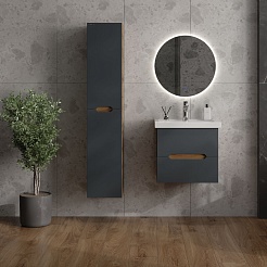 Onika Тумба с раковиной Айленд 50 подвесная графит/дуб крафт – фотография-12