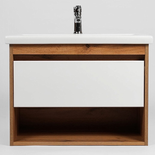 Viant Тумба с раковиной Бостон 50 1 ящик подвесная белая/дуб вотан – фотография-2
