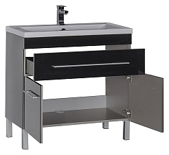 Aquanet Тумба с раковиной Верона 100 напольная, дверцы, черная – фотография-6