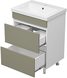 Misty Тумба под раковину Майна 60 2 ящика хаки/белая – фотография-4