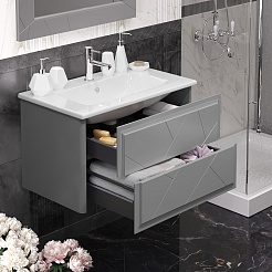 Opadiris Тумба под раковину Луиджи 80 подвесная серая матовая – фотография-5