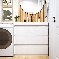 Vivon Тумба с раковиной под стиральную машину Donna 150R 3 ящика напольная белый глянец – фотография-2