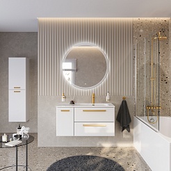 BelBagno Мебель для ванной Eco Cer-N 100-1 R bianco lucido CZR-8095-100-R ручки сатиновое золото – фотография-2