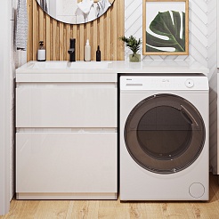 Vivon Тумба с раковиной под стиральную машину Donna 130L напольная белый глянец эмаль – фотография-1