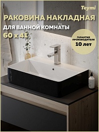 Teymi Раковина накладная в ванную Helmi 60 Duo чёрно-белый глянец T50272 – фотография-2