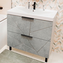 Mixline Тумба с раковиной Гранд 80 бетон/белая – фотография-3