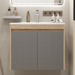 Teymi Тумба с раковиной Netta 75 подвесная дуб/графит – фотография-3