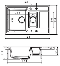 Florentina Мойка гранитная Липси 780К с крылом антрацит – фотография-2