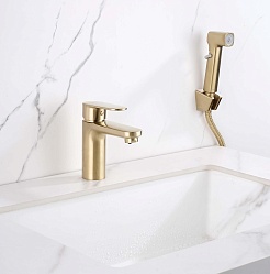 Aquatek Смеситель для раковины Ника AQ1812BG с гигиеническим душем, золото шлифованное – фотография-3