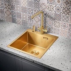 Milacio Мойка кухонная Denia 46 Steel золото брашированное – фотография-4