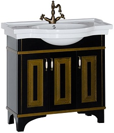 Aquanet Тумба под раковину Валенса 100 черный кракалет/золото – фотография-1