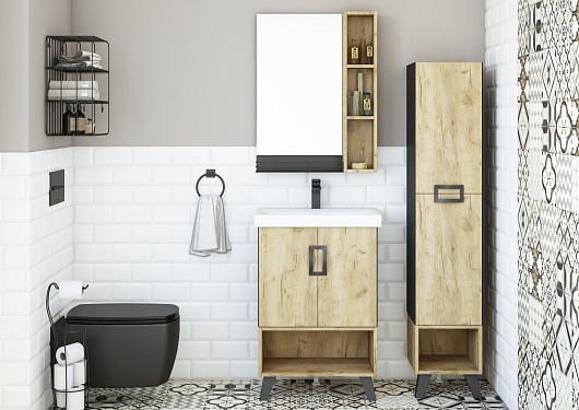 Sanflor Тумба с раковиной Выборг 60/2 дуб крафт золотой/черная – картинка-9