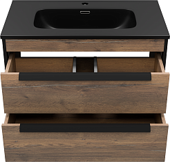 Brevita Тумба с раковиной Monsour 80 подвесная дуб галифакс олово/черный кварц – фотография-3