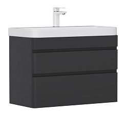 Equil Тумба с раковиной Eltoro 80 2 ящика подвесная черный софт – фотография-1