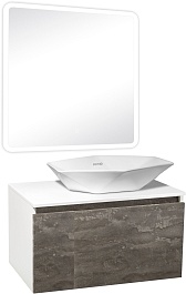 Runo Мебель для ванной Бари 80 Poligono подвесная железный камень/белая – фотография-1