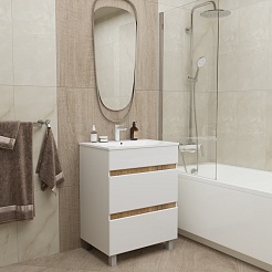 Mixline Тумба с раковиной Брикс 50 2 ящика белая/дуб вотан – фотография-5