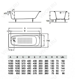Roca Ванна чугунная Continental 21290300R 150x70 см, без антискользящего покрытия – фотография-7