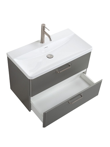 BelBagno Тумба с раковиной Due 80 подвесная Сатин ручки Матовый атласный никель – фотография-8