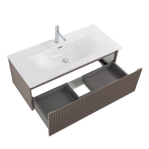 BelBagno Тумба с раковиной Uno 100 с 1 ящиком подвесная Бежевый матовый с раковиной BB-8099-100 – фотография-8