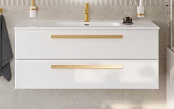 Cezares Тумба с раковиной Eco Cer-N 120 bianco opaco CZR-8095-120 ручки сатиновое золото – фотография-1