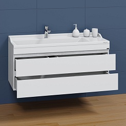 СанТа Мебель для ванной Марс 120 подвесная белая/светлое дерево – фотография-5