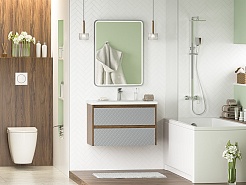 Brevita Мебель для ванной Chester 80 подвесная серая/дуб чарльстон темно-коричневый – фотография-2