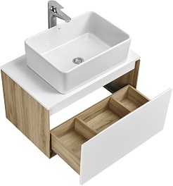 Акватон Мебель для ванной с белой столешницей Либерти 70 Mila 50 белая/дуб эльвезия – фотография-4