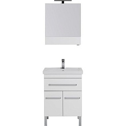 Aquanet Тумба с раковиной Сиена 60 напольная, дверцы, белая – фотография-3