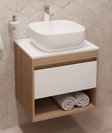 Teymi Тумба с раковиной Ritta 55 дуб эврика/белый матовый подвесная T60519 раковина T50203 – фотография-1