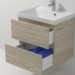 Водолей Тумба с раковиной Бест 60 подвесная ореховый дубослив светлый – фотография-7