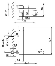 Frap Смеситель для ванны с душем H84 F3284-6 черный – фотография-2