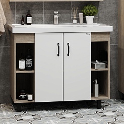 Onika Тумба с раковиной Тимбер 100.10 белая/дуб сонома – фотография-2