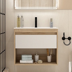 Teymi Тумба с раковиной Vitra 75 Волна подвесная дуб/белый – фотография-3