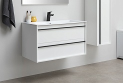 Aquanet Тумба с раковиной Lino 90 подвесная белая матовая – фотография-8