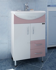 СанТа Тумба с раковиной Уют 55 с ящиками, роза – фотография-3