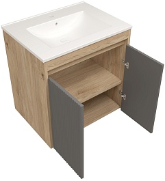 Teymi Тумба с раковиной Netta 60 Волна подвесная дуб/графит – фотография-2