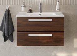 Cezares Тумба с раковиной Eco Cer-N 80 орех шоколад софт CZR-8095-80 ручки сатин – фотография-1