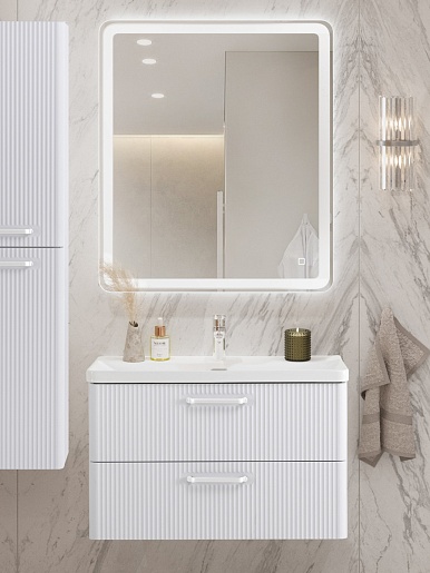 BelBagno Тумба с раковиной Due 80 подвесная Белый металлик ручки Белые – картинка-7